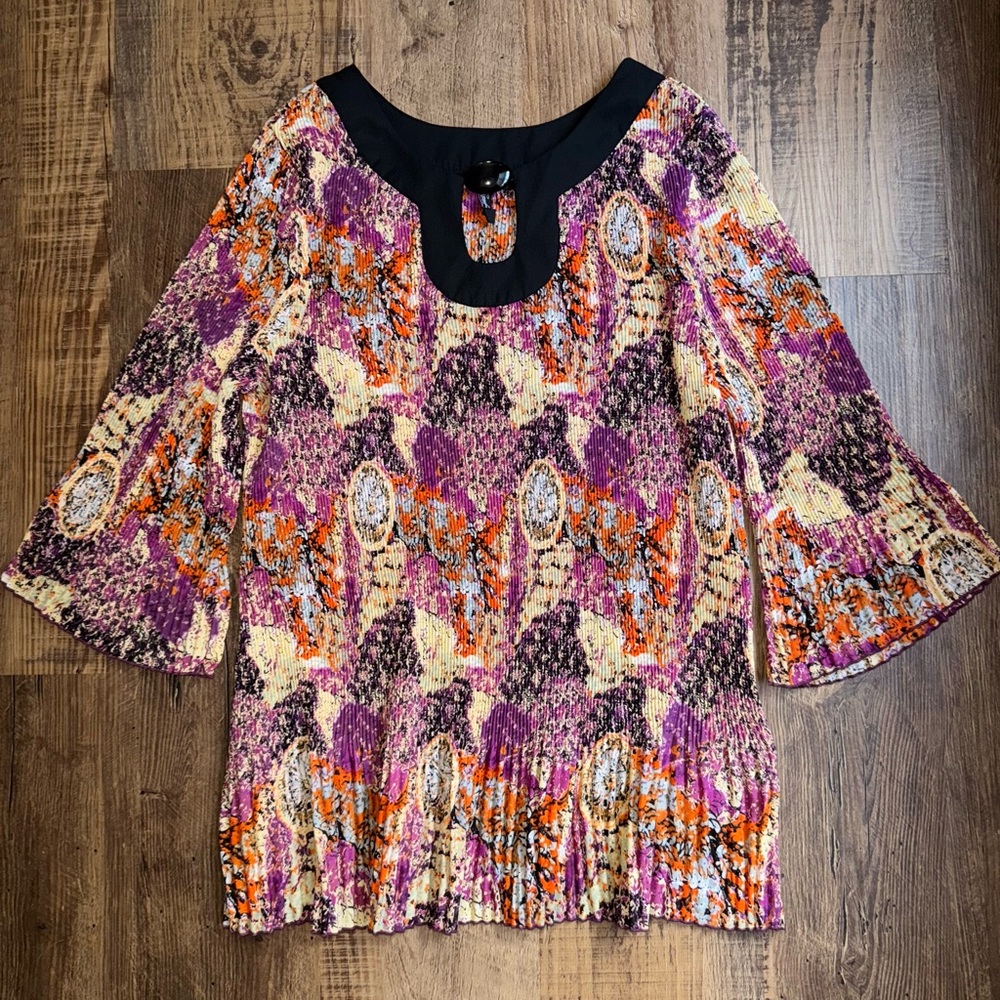 Women’s Blouse 1X Colorful Tunic Top Boho Hippie Y2K Flowy Casual Plus Size XL